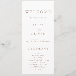 Boho Mocha Mousse White Elegant Minimalist Wedding Program