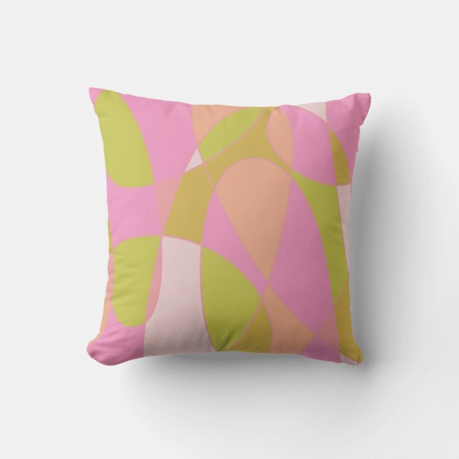 Boho Modern Abstract Art | Pink Lime Green Throw Pillow (Front)