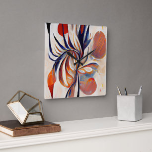Boho Modern Abstract Artwork Square Wall Clock