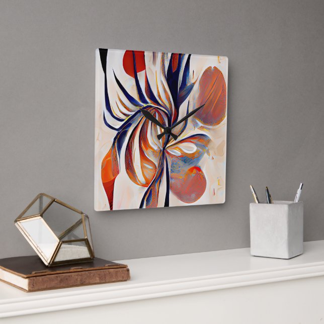 Boho Modern Abstract Artwork Square Wall Clock (Office)
