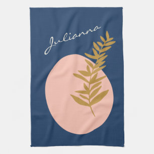 Boho Modern Abstract Botanical Art Blue Custom Kitchen Towel