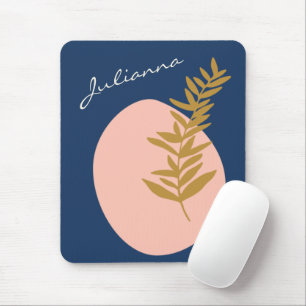 Boho Modern Abstract Botanical Art Blue Custom Mouse Pad