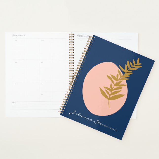 Boho Modern Abstract Botanical Art Blue Custom Planner (Display)
