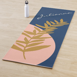 Boho Modern Abstract Botanical Art Blue Custom Yoga Mat