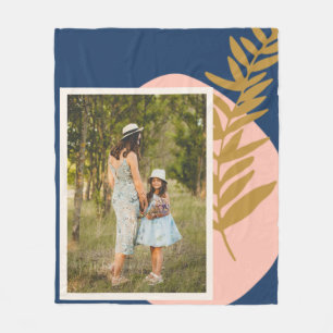 Boho Modern Abstract Botanical Blue Custom Photo  Fleece Blanket