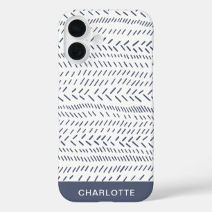 Boho Modern Abstract Mudcloth Navy Personalized iPhone 16 Case
