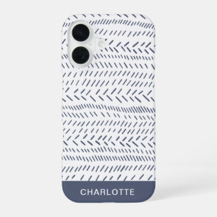 Boho Modern Abstract Mudcloth Navy Personalized iPhone 16 Case