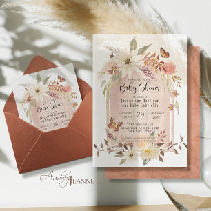 BOHO Modern Arch Fall Floral Autumn Butterfly Invi Invitation