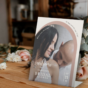 Boho Modern Arch Photo Bridal Shower Welcome Pedestal Sign