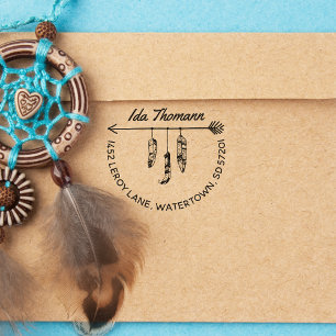 Boho & Modern   Arrow Feathers Return Address Rubber Stamp