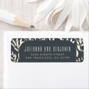 Boho Modern Black Hand Drawn Floral Return Address