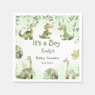 Boho Modern Boho Watercolor Dinosaur Greenery Boy  Napkin