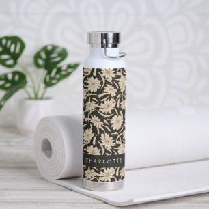 Boho Modern Botanical Black Ivory Personalized Water Bottle