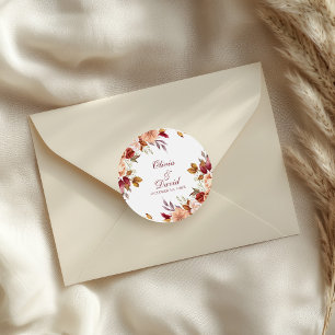 Boho Modern Burnt Orange Terracotta Floral Wedding Classic Round Sticker