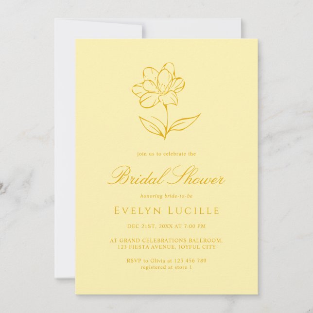 Boho Modern Butter Yellow Elegant Bridal Shower Invitation (Front)