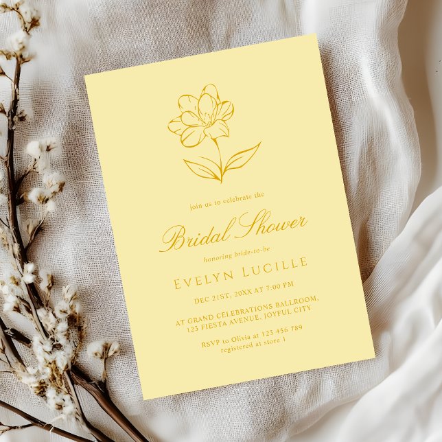 Boho Modern Butter Yellow Elegant Bridal Shower Invitation (Creator Uploaded)