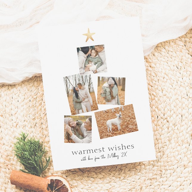 Boho Modern Christmas Tree 5 Photo Collage Holiday Card (Creator Uploaded)