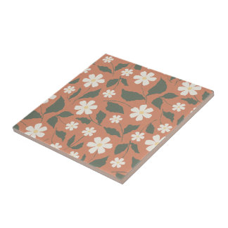 Boho Modern Daisy Pattern Terracotta Sage Tile
