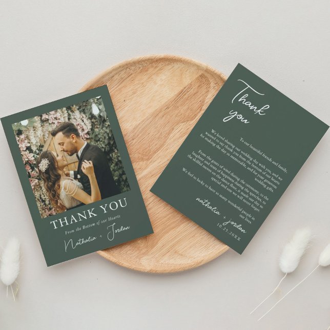 Boho Modern Dark Green Photo Wedding  Thank You Ca (Creator Uploaded)