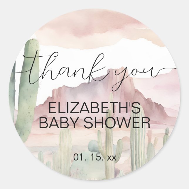 Boho Modern Desert Nature Cactus Baby Shower Classic Round Sticker (Front)