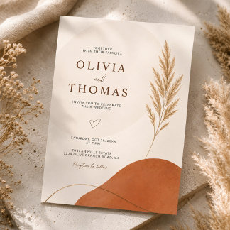 Boho Modern Earth Tone Terracotta Wedding Invitation