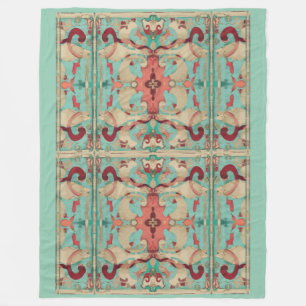 Boho Modern Fleur de Lis Deco Pink, Cream, Aqua Fleece Blanket