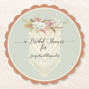 BOHO Modern Floral Greenery Macrame Bridal Shower  Paper Coaster