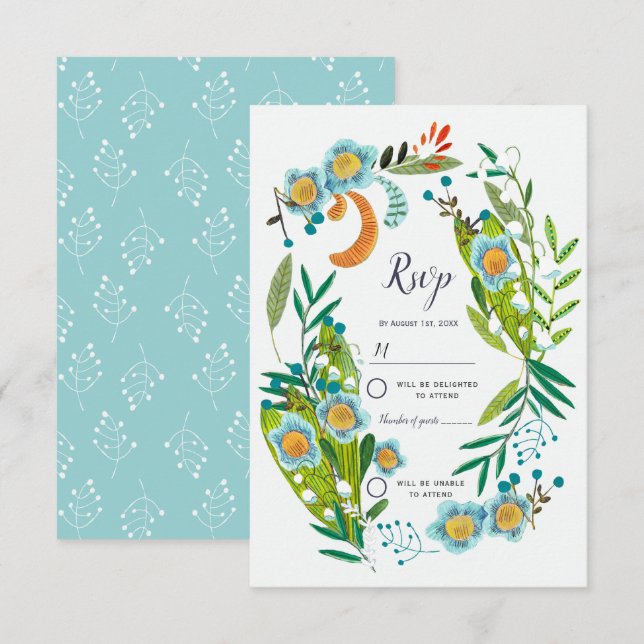 Boho Modern Floral Lily of Valley Wedding  Invitation (Front/Back)