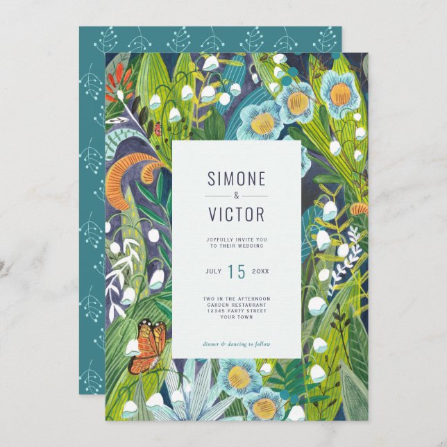 Boho Modern Floral Lily of Valley Wedding  Invitation (Front/Back)