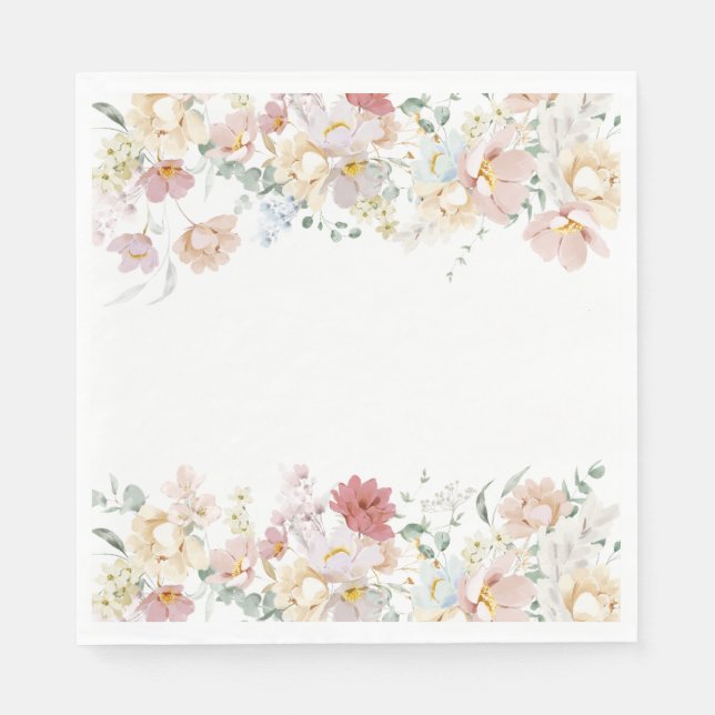 Boho Modern Floral Shower Paper Napkins  (Front)