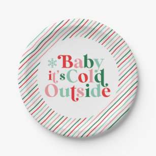 Boho Modern Font Baby It's Cold Outside Christmas Paper Plate