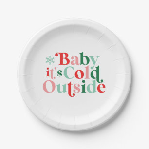 Boho Modern Font Baby It's Cold Outside Christmas Paper Plate
