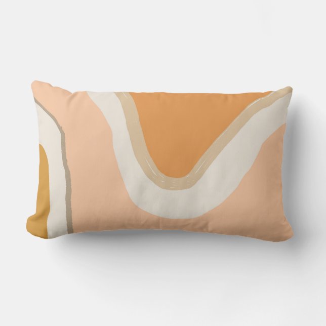 Boho Modern Geometric pattern pink orange mustard Lumbar Pillow (Front)