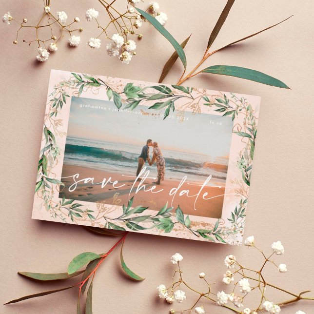 Boho Modern Golden Eucalyptus Greenery Abstract Sa Save The Date (Creator Uploaded)