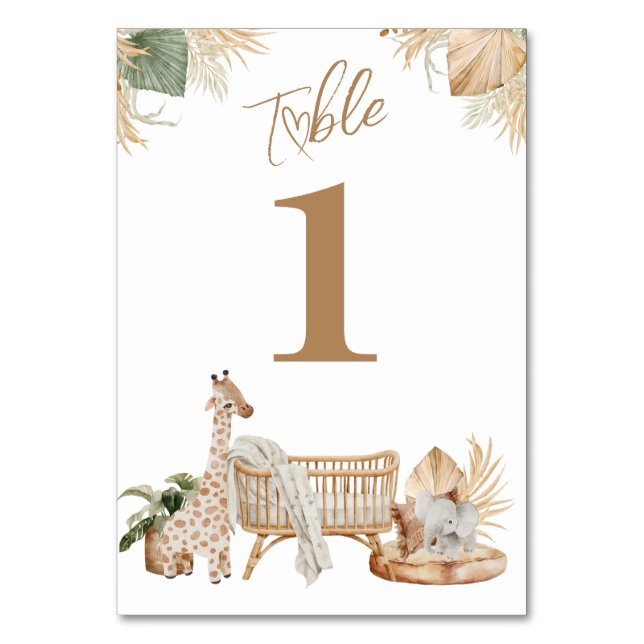 Boho Modern Heart Gender Neutral Baby Shower Table Number (Front)