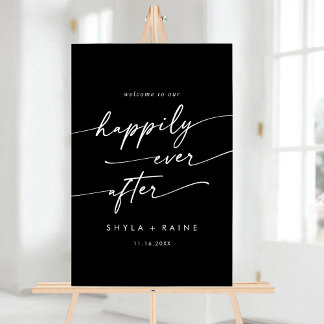 Boho Modern Joyeux Blanc Noir Mariage Bienvenue