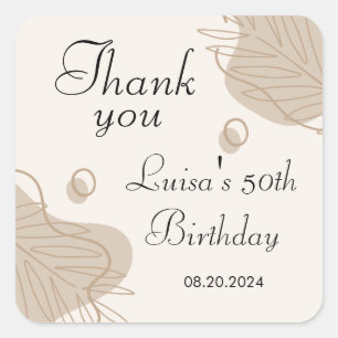 Boho Modern Leaf All Ages Birthday Square Sticker