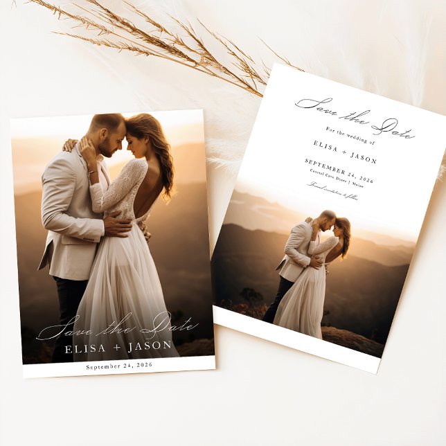 Boho Modern Minimal Vertical Photo Save the Date Invitation (Creator Uploaded)