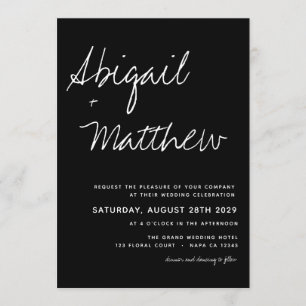 Boho Modern Minimalist Black and White Wedding  Invitation