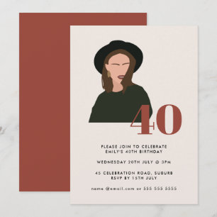 Boho Modern Minimalist Terracotta 40th Birthday Invitation