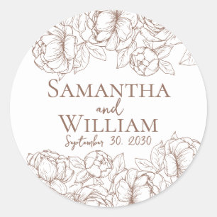 Boho Modern Mocha Mousse Elegant Rustic Wedding Classic Round Sticker