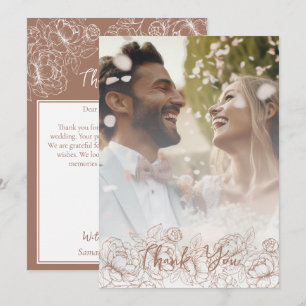 Boho Modern Mocha Mousse Floral Elegant Photo Thank You Card