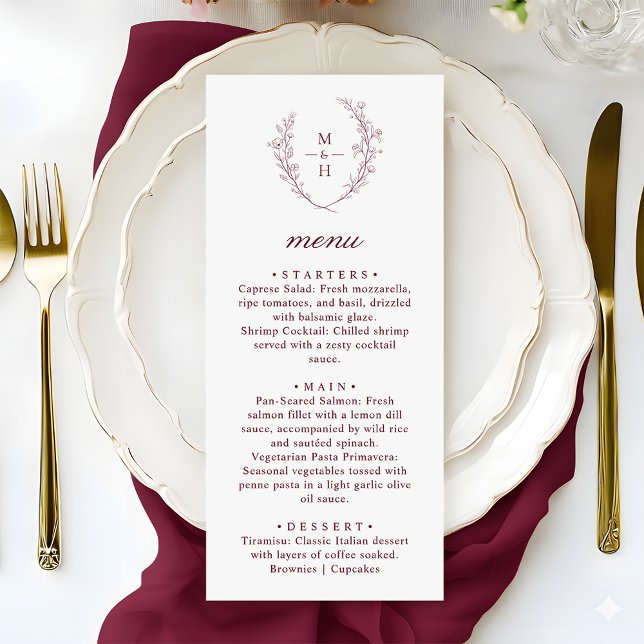 Boho Modern Monogram Wreath Wedding Dinner Menu (Creator Uploaded)