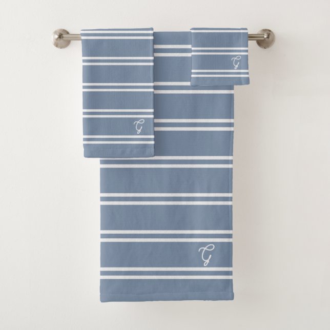 Boho Modern Monogrammed Name Striped Coastal Blue (En situation)