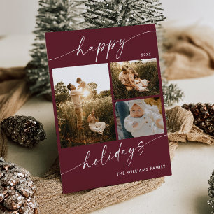 Boho Modern Multiple Photos Christmas Holiday Card