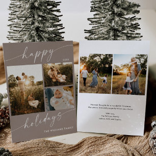 Boho Modern Multiple Photos Christmas Holiday Card
