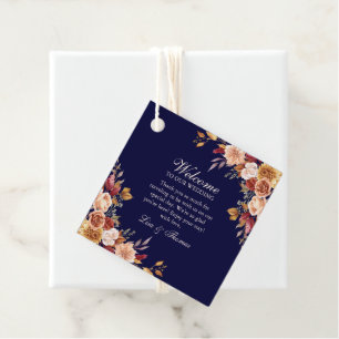 Boho Modern Navy Blue Burnt Orange Floral Wedding Favour Tags