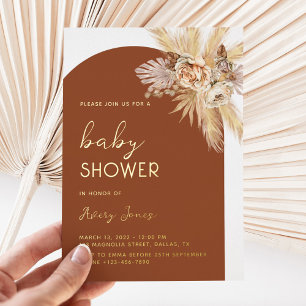 Boho Modern Pampas Grass Arch Baby Shower Gold