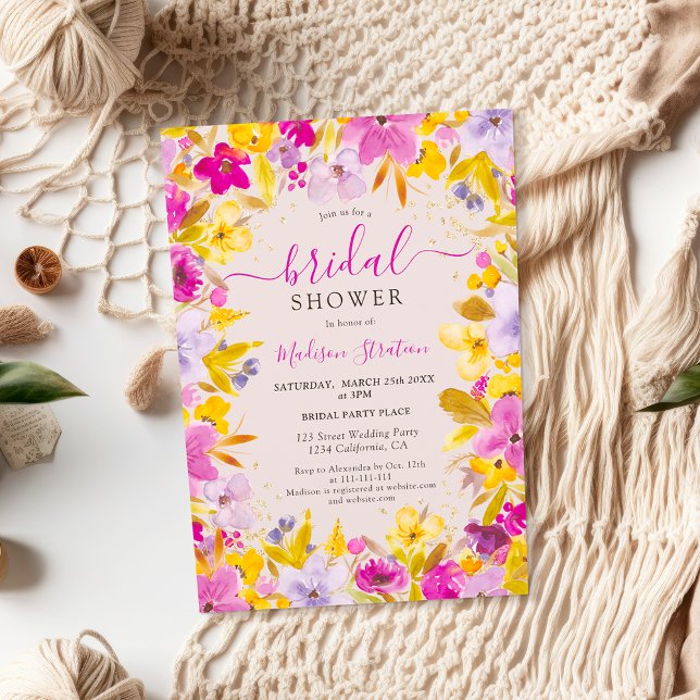 Boho modern purple lavender floral bridal shower invitation (Boho modern purple lavender floral bridal shower invitation)