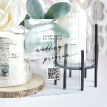 Boho Modern QR Code Clear Acrylic Wedding Program